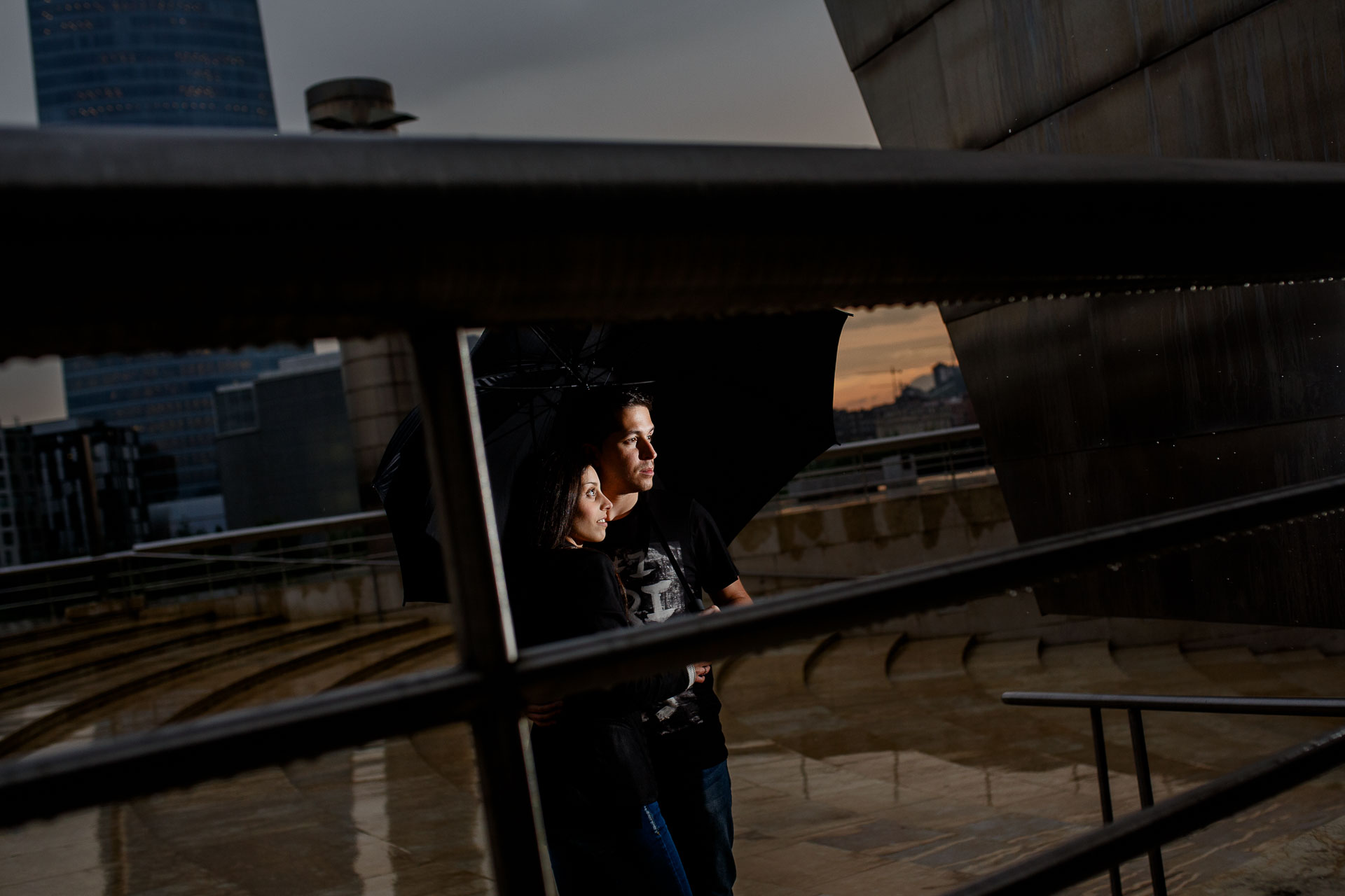 preboda con lluvia en Bilbao