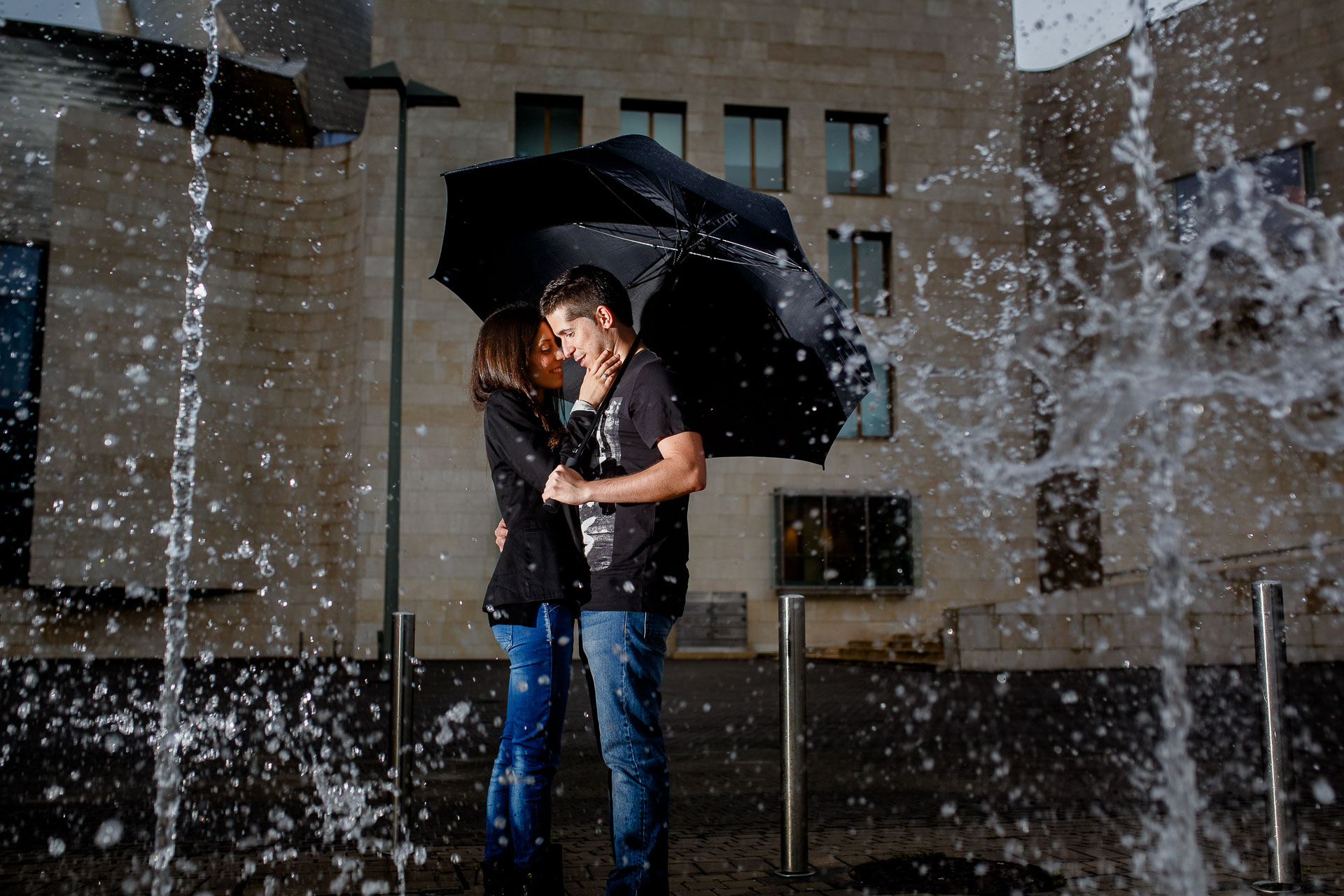 preboda con lluvia en Bilbao